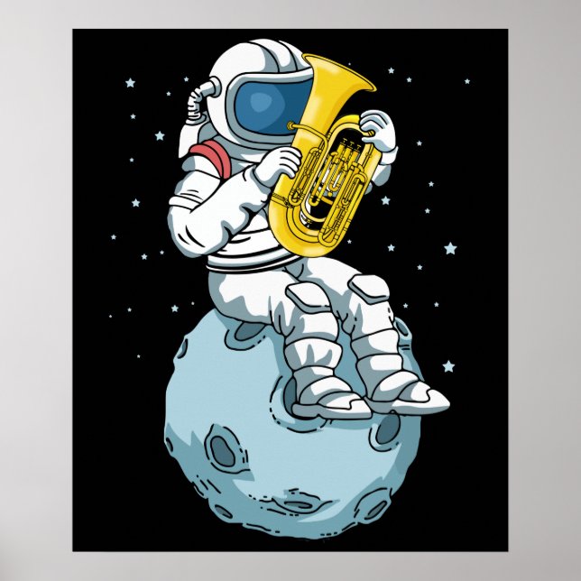 Póster Astronauta Tuba Jugador Música Regalo Niños Banda  (Frente)
