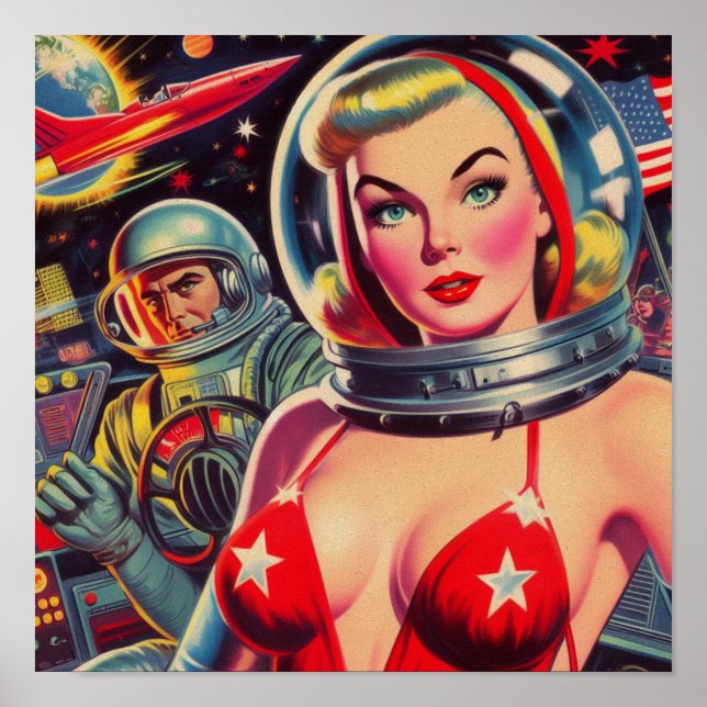 Póster Astronauta vintage (Frente)