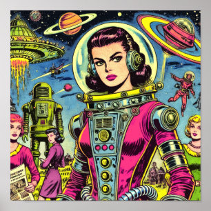 Póster Astronauta vintage Sci-Fi Comics