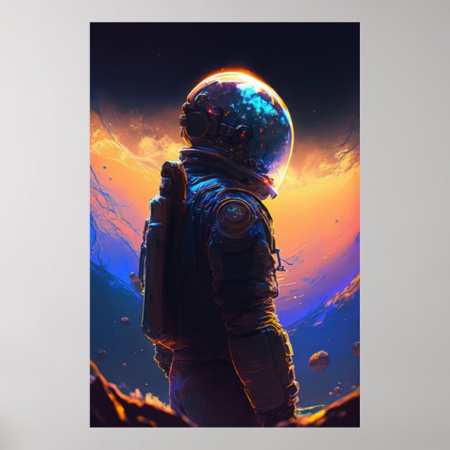 Póster Astronauta World Discovery Pintando el universo hu (Frente)