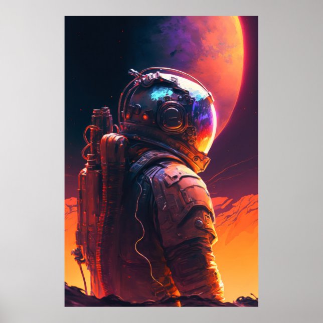 Póster Astronauta World Discovery Pintando el universo hu (Frente)
