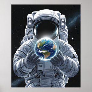 Póster Astronauta y planeta Tierra