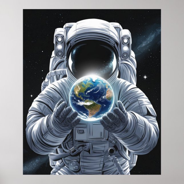 Póster Astronauta y planeta Tierra (Frente)