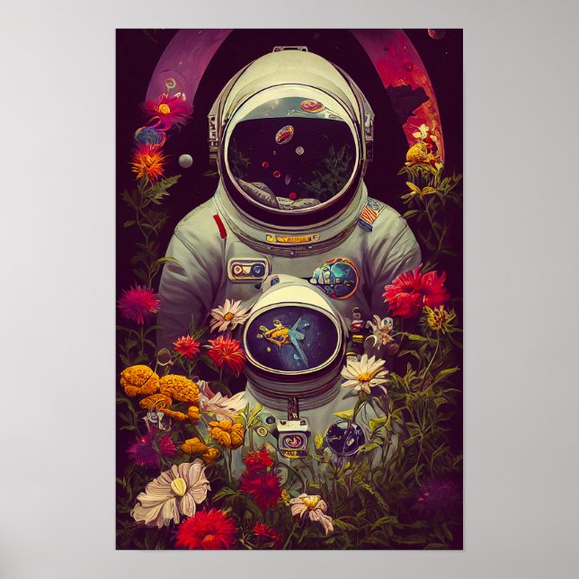 Póster Astronautas coloridos en el espacio con dibujos de (Frente)