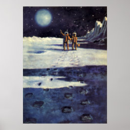 Póster Astronautas de ciencia ficción vintage en la luna