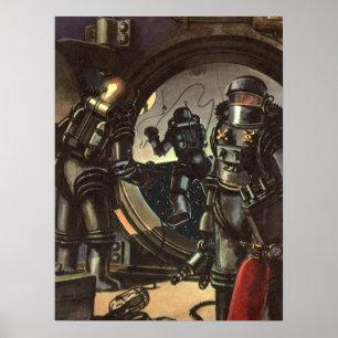 Póster Astronautas de ciencia ficción vintage en una cami