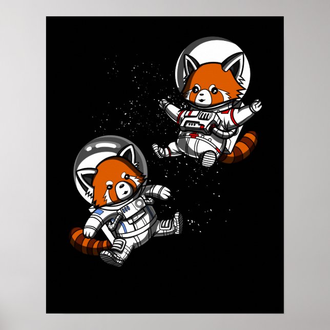 Póster Astronautas de oso panda rojo espacial Galaxia Ani (Frente)