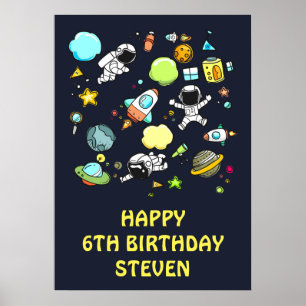 Póster Astronautas del espacio exterior y patrón de cohet