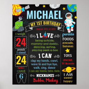 Póster Astronautas Espacio Cartel de la tiza de cumpleaño