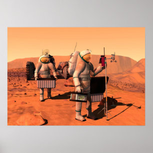 Póster Astronautas Instalando Equipo Meteorológico En Mar