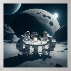 Póster Astronautas Sentados Alrededor De La Mesa De La Lu