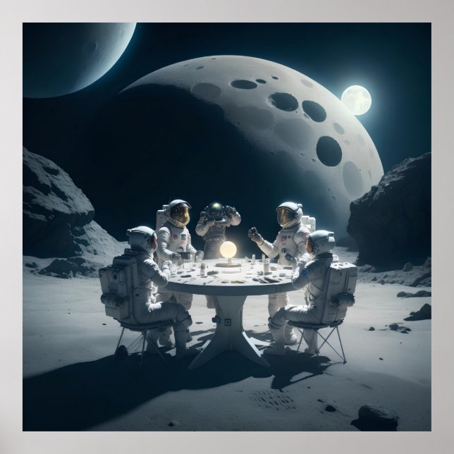 Póster Astronautas Sentados Alrededor De La Mesa De La Lu (Frente)