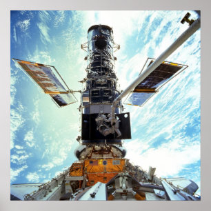 Póster Astronautas trabajan en el telescopio espacial Hub