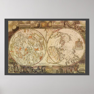Póster Astronomía antigua, mapa celeste planisferio