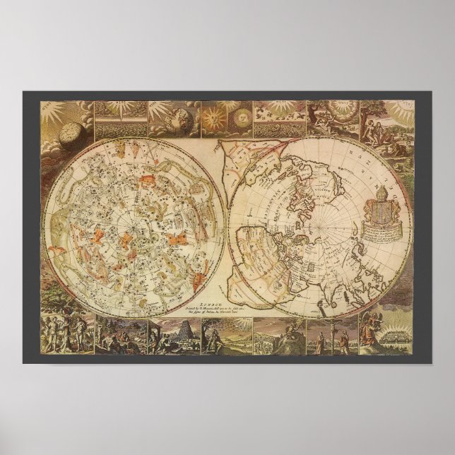 Póster Astronomía antigua, mapa celeste planisferio (Frente)