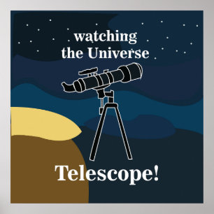 Póster Astronomía con telescopio cielo nocturno observado