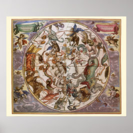 Póster Astronomía de época, constelaciones del cielo meri