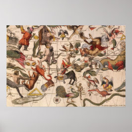 Póster Astronomía de época, mapa de estrellas de Johannes