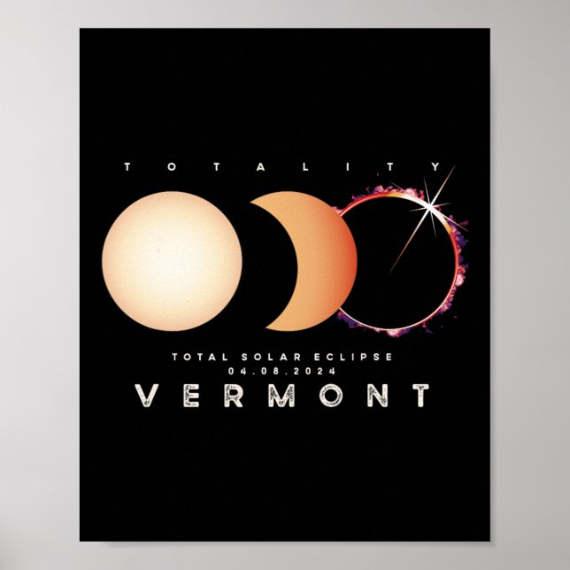 Póster Astronomía total del eclipse solar 2024 Vermont (Frente)