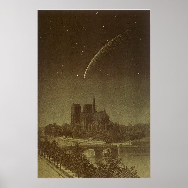 Póster Astronomía vintage, cometa donati sobre París, 185 (Frente)