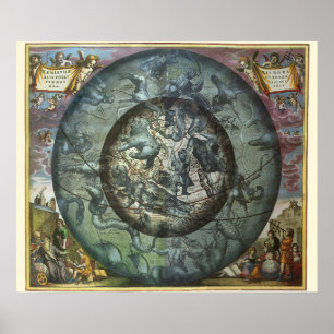 Póster Astronomía Vintage Constelación Celeste del Norte