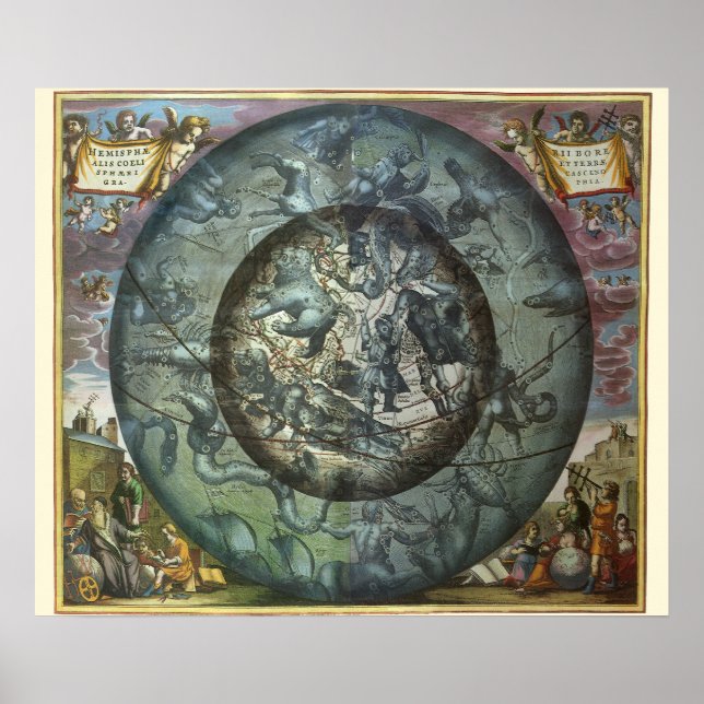 Póster Astronomía Vintage Constelación Celeste del Norte (Frente)