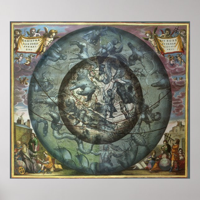 Póster Astronomía vintage Constelación Celestial Norte (Frente)