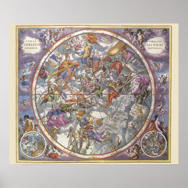 Póster Astronomía Vintage, Mapa de Constelaciones Cristia (Frente)