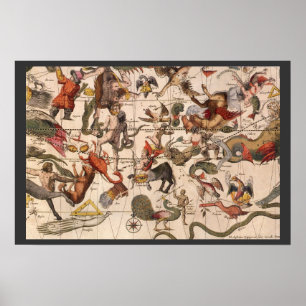 Póster Astronomía Vintage, Mapa Estelar de Johannes van K