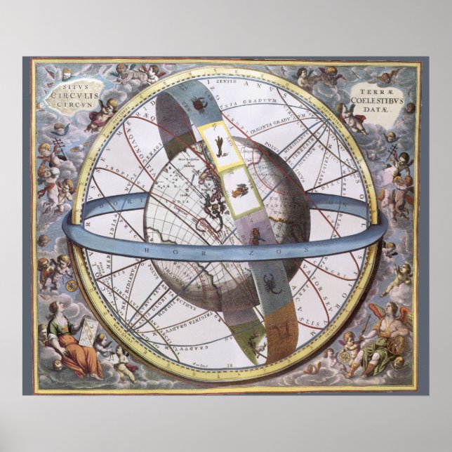 Póster Astronomía Vintage, Planisferio Celeste Zodiaco (Frente)