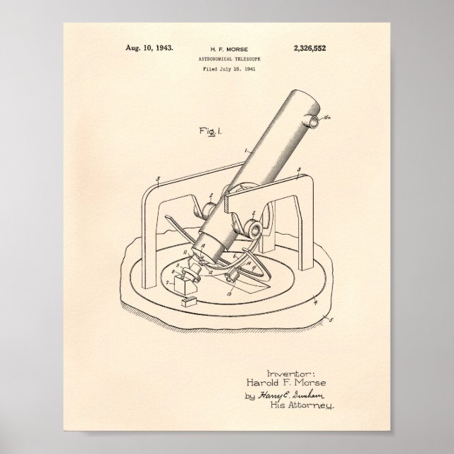 Póster Astronomical Telescope 1943 Patent Art Old Peper (Frente)