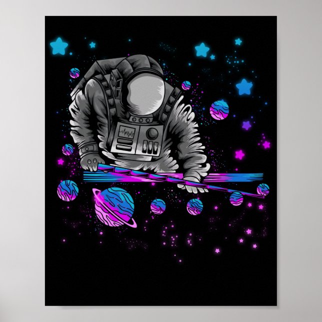 Póster Astronomy Galaxy Billiard Player Astronaut Pool (Frente)