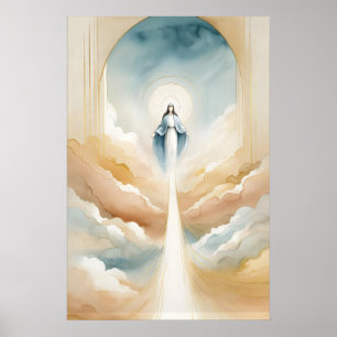 Póster Asunción de María Acuarela Minimalista Cristiana