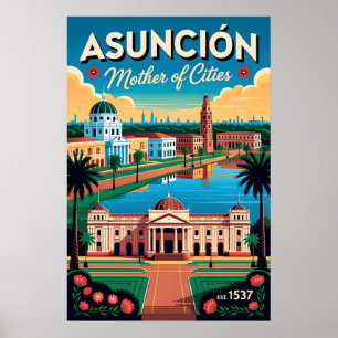 Póster Asunción Vintage Paraguay Madre de Ciudades Retro