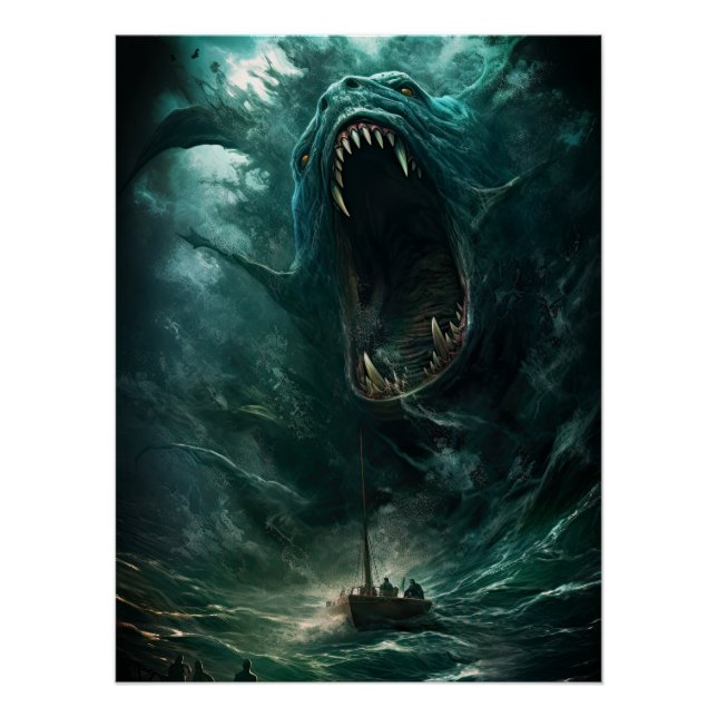 Póster Asustada bajo la criatura de sirena marina (Anverso)