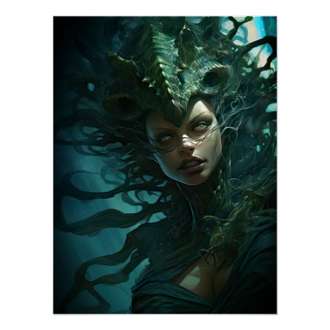 Póster Asustada bajo la criatura de sirena marina (Anverso)
