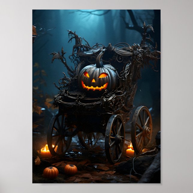 Póster Asustada Calabaza De Halloween En La Rueda (Frente)