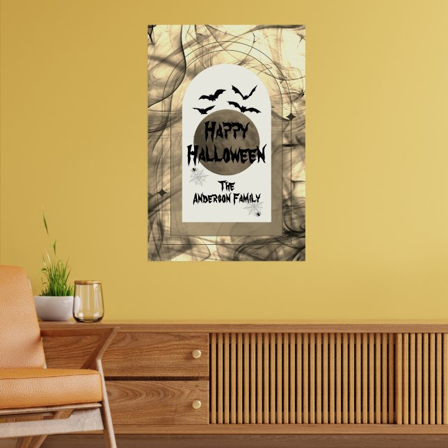 Póster Asustado Bats Spider Web Full Moon Feliz Halloween (Salón 2)