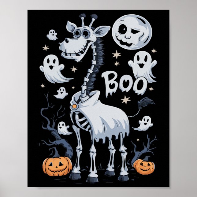 Póster Asustado Escrúpulo Giraffe En Fantasmas Halloween (Frente)