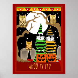 Póster Asustados gatos de Halloween engañados o tratados