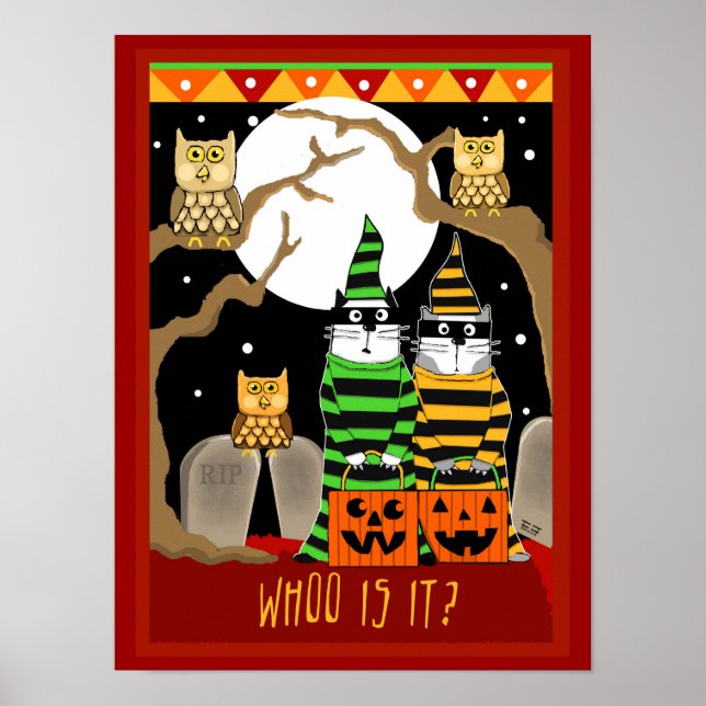 Póster Asustados gatos de Halloween engañados o tratados  (Frente)