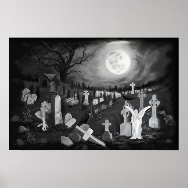 Póster At night on the cemetery - Angel with Devil (Frente)