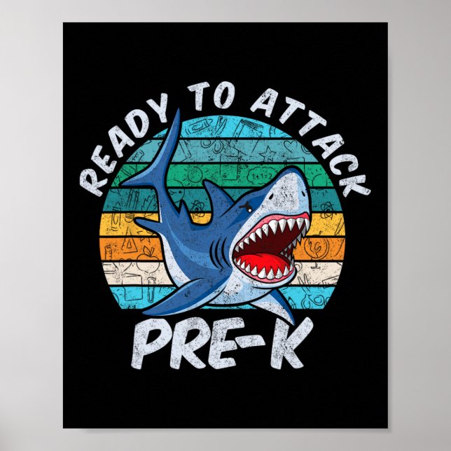 Póster Atacar el primer día de preescolar del tiburón (Frente)
