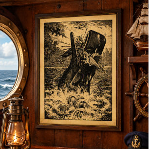 Póster Ataque de ballena de la era victoriana Náutica vin