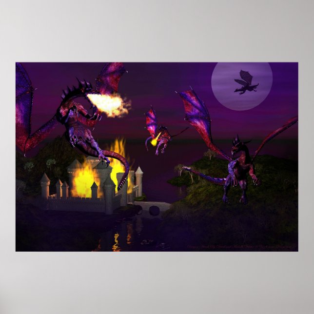 Póster Ataque de dragones por David y Michelle Wilder (Frente)