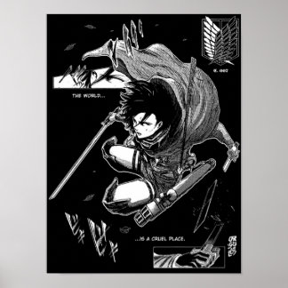 Póster Ataque de Mikasa a Titán con antecedentes oscuros