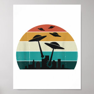 Póster Ataque de OVNI retro al atardecer - Sauc volador d