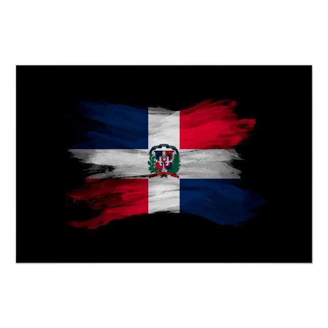 Póster Ataque de pincel de bandera de República Dominican (Anverso)