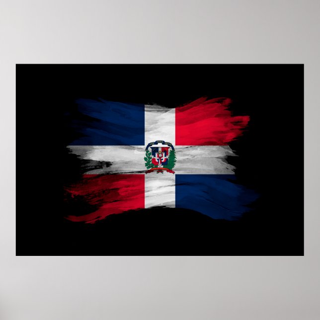 Póster Ataque de pincel de bandera de República Dominican (Frente)