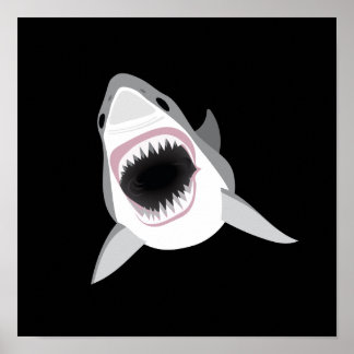Póster Ataque de tiburón - Gran tiburón blanco muestra su